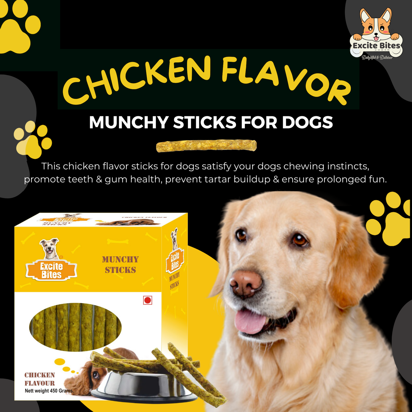 Excite Bites Chicken Flavor Munchy Sticks - 450 grm Dog Chew Sticks