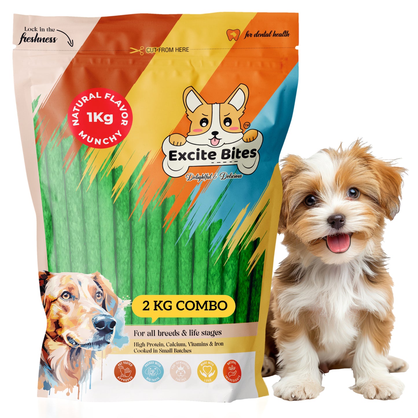 Excite Bites Combo Offer - Natural Munchy Sticks - Dog Chew Sticks, 1000 g (Pack of 2)