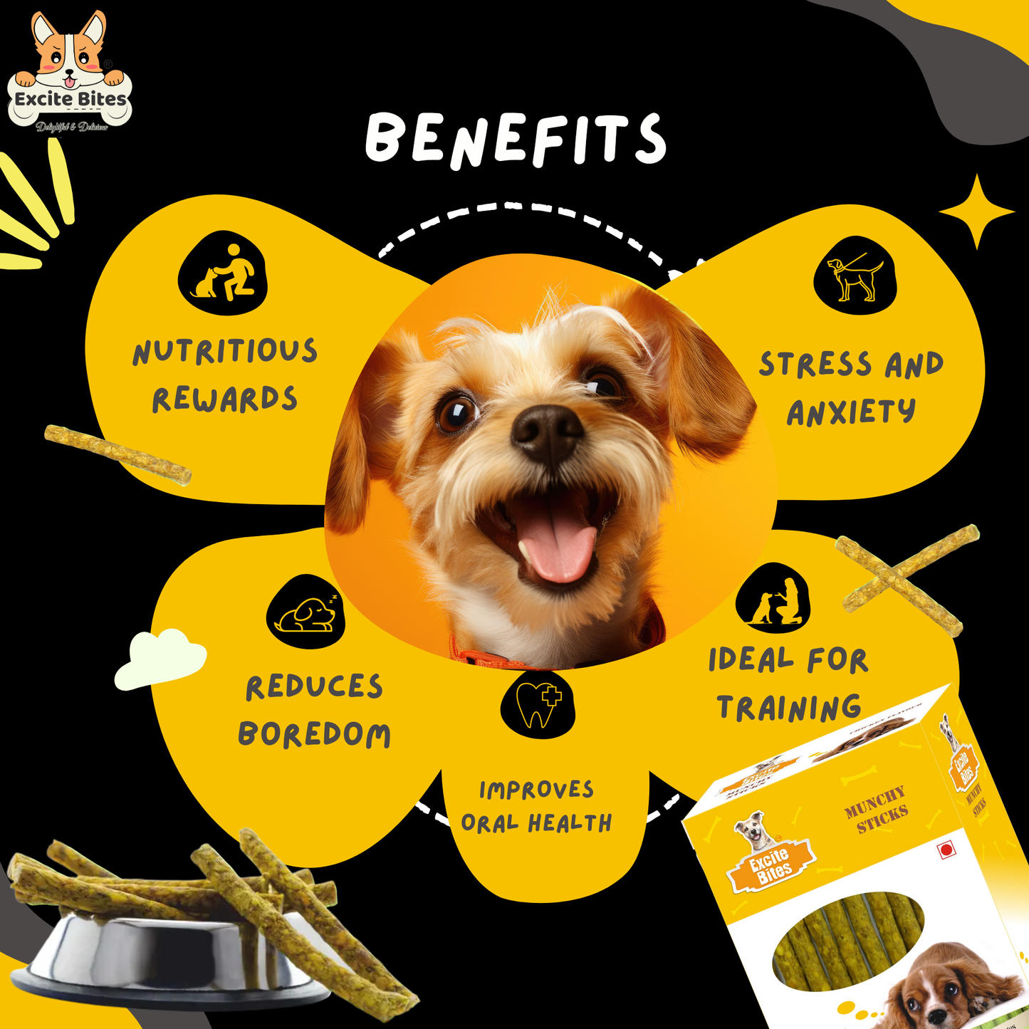 Excite Bites Chicken Flavor Munchy Sticks - 450 grm Dog Chew Sticks