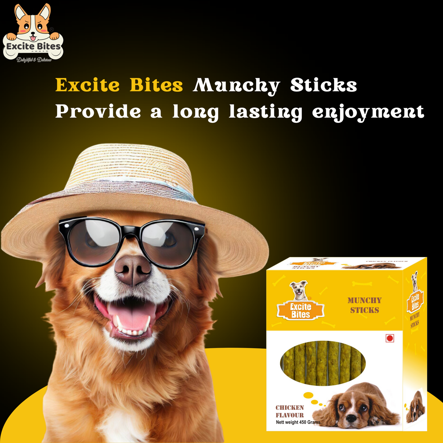 Excite Bites Chicken Flavor Munchy Sticks - 450 grm Dog Chew Sticks