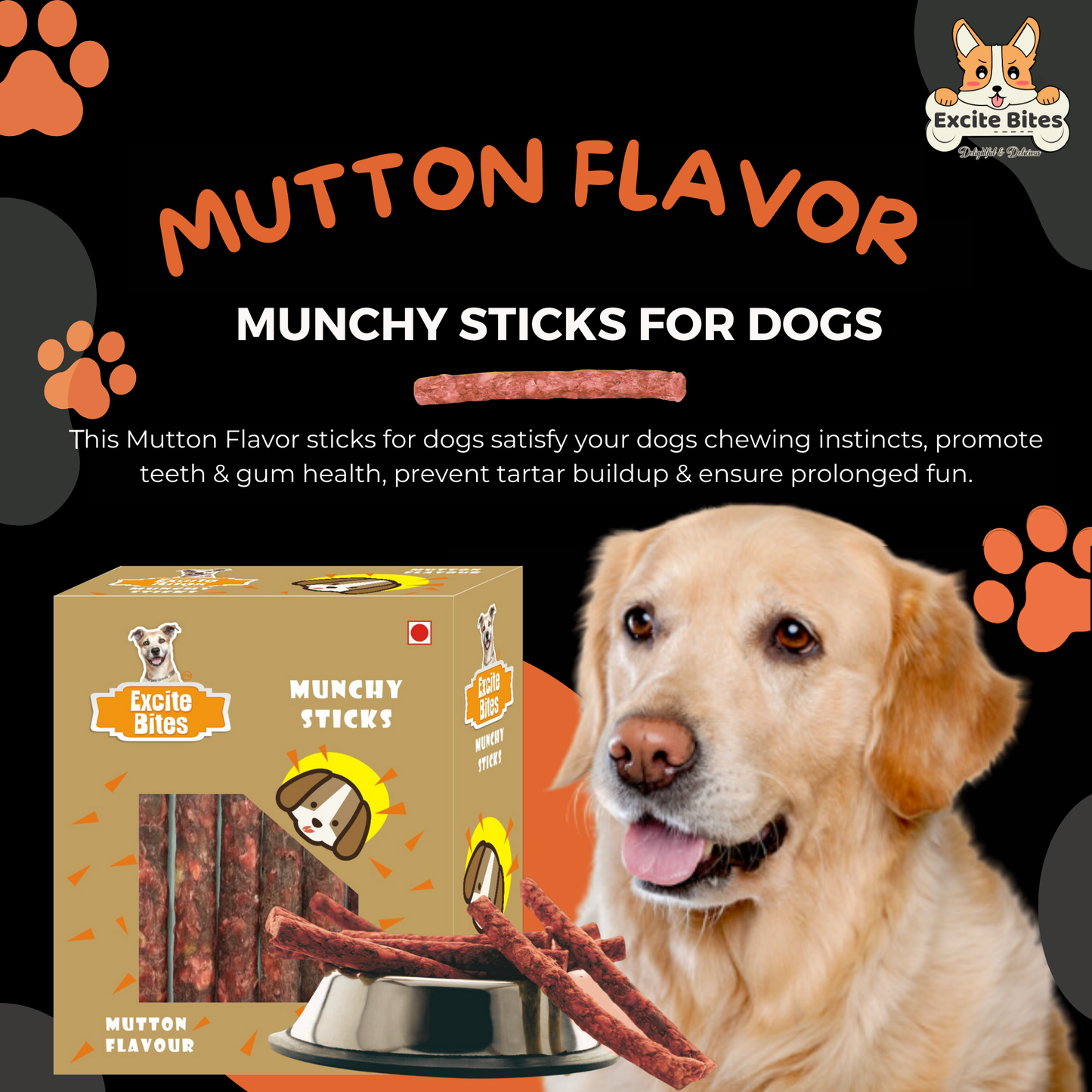Excite Bites Mutton Flavor Munchy Sticks - 450 g Dog Chew Sticks