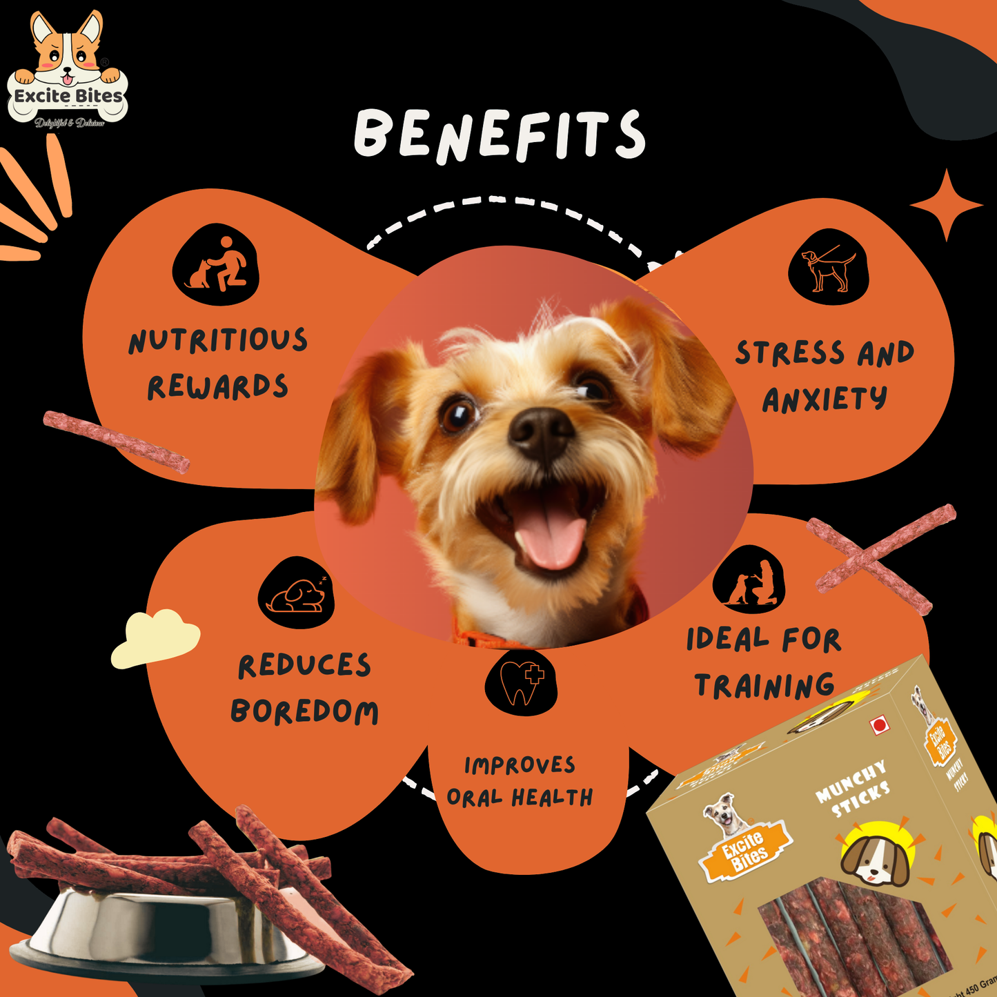 Excite Bites Mutton Flavor Munchy Sticks - 450 g Dog Chew Sticks