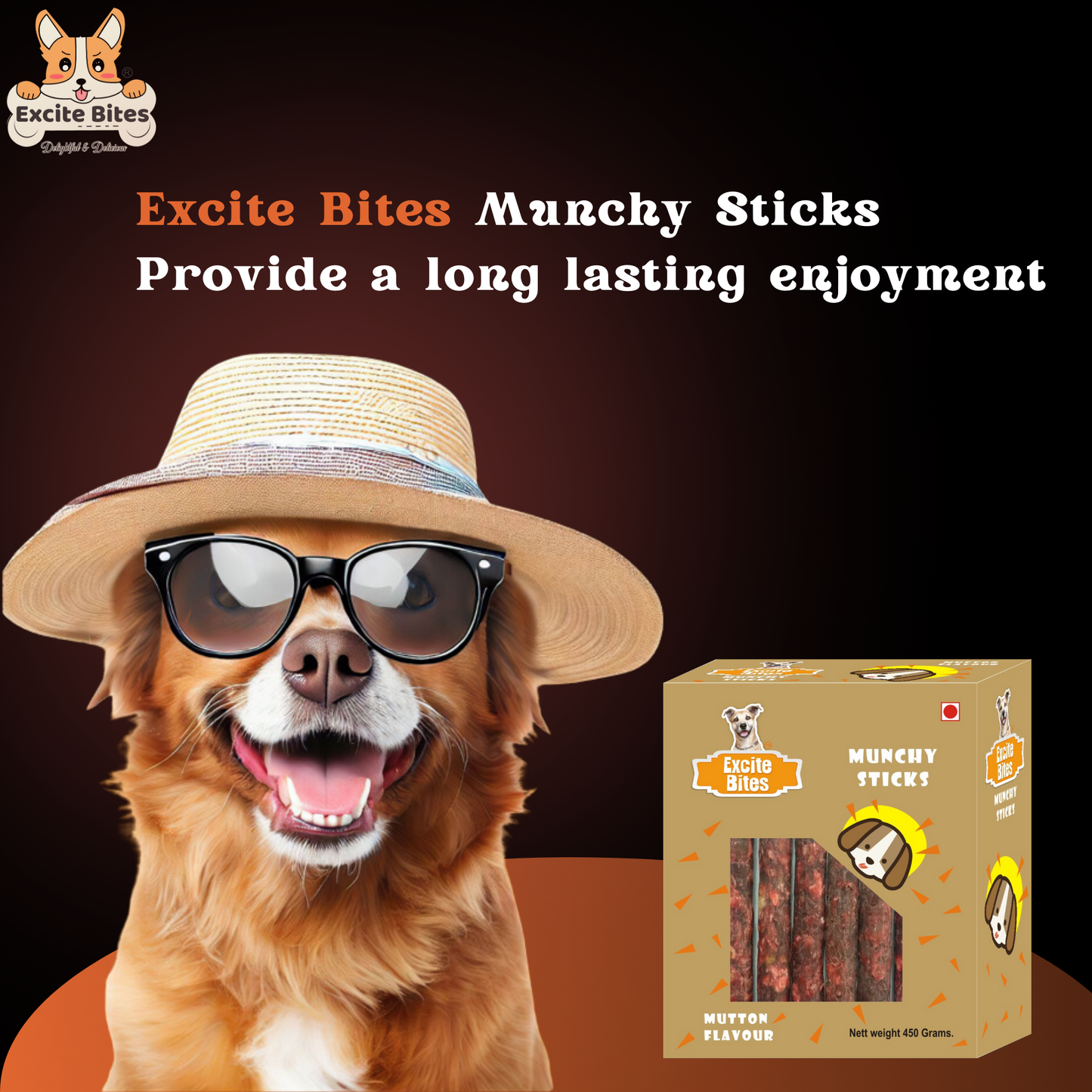 Excite Bites Mutton Flavor Munchy Sticks - 450 g Dog Chew Sticks