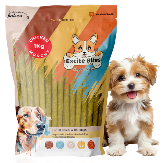 Excite Bites Chicken Flavor | Munchy Sticks | 1 kg | 100 Pieces | Dog Chews | Nutritional Dog Chews | Protein Chews | Dog Treat | Long-Lasting Chews
