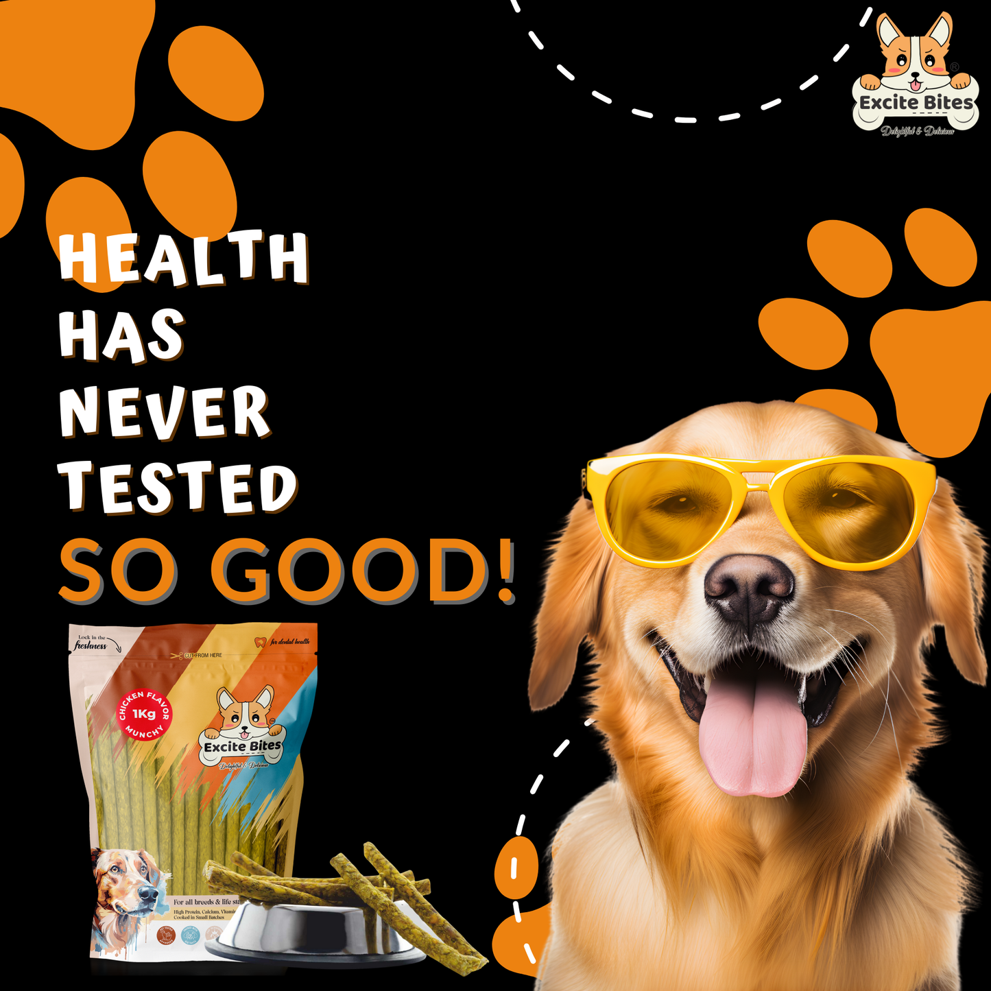 Excite Bites Chicken Flavor | Munchy Sticks | 1 kg | 100 Pieces | Dog Chews | Nutritional Dog Chews | Protein Chews | Dog Treat | Long-Lasting Chews