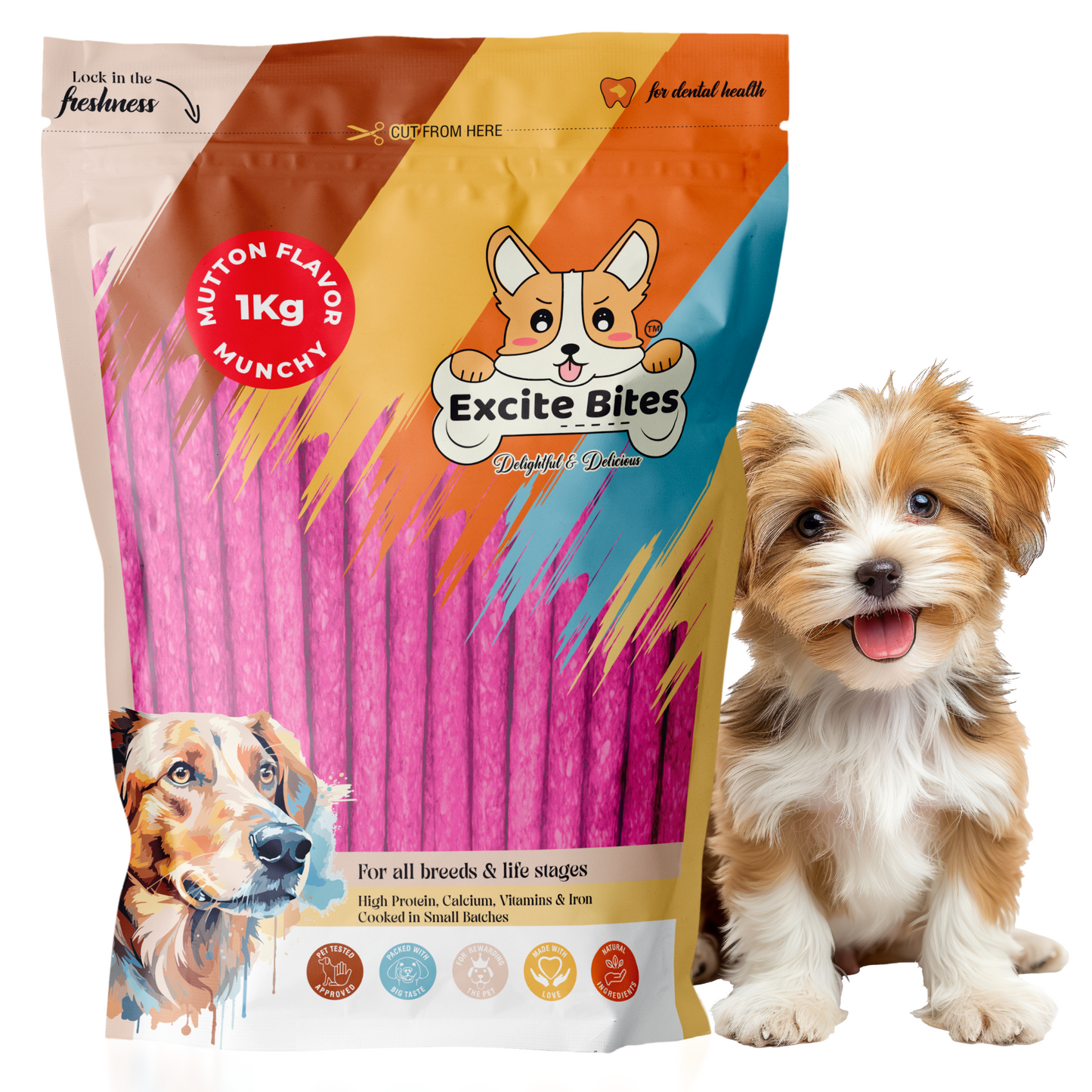 Excite Bites Mutton Flavor | Munchy Sticks | 1 kg | 100 Pieces | Dog Chews | Nutritional Dog Chews | Protein Chews | Dog Treat | Long-Lasting Chews