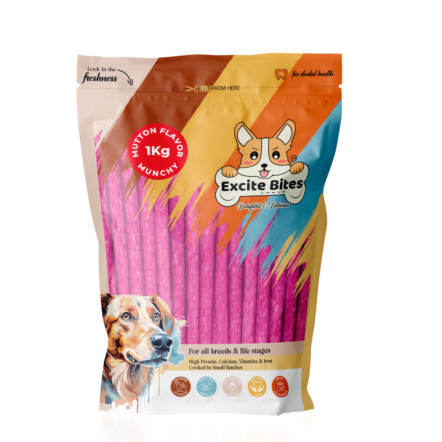 Excite Bites Mutton Flavor | Munchy Sticks | 1 kg | 100 Pieces | Dog Chews | Nutritional Dog Chews | Protein Chews | Dog Treat | Long-Lasting Chews