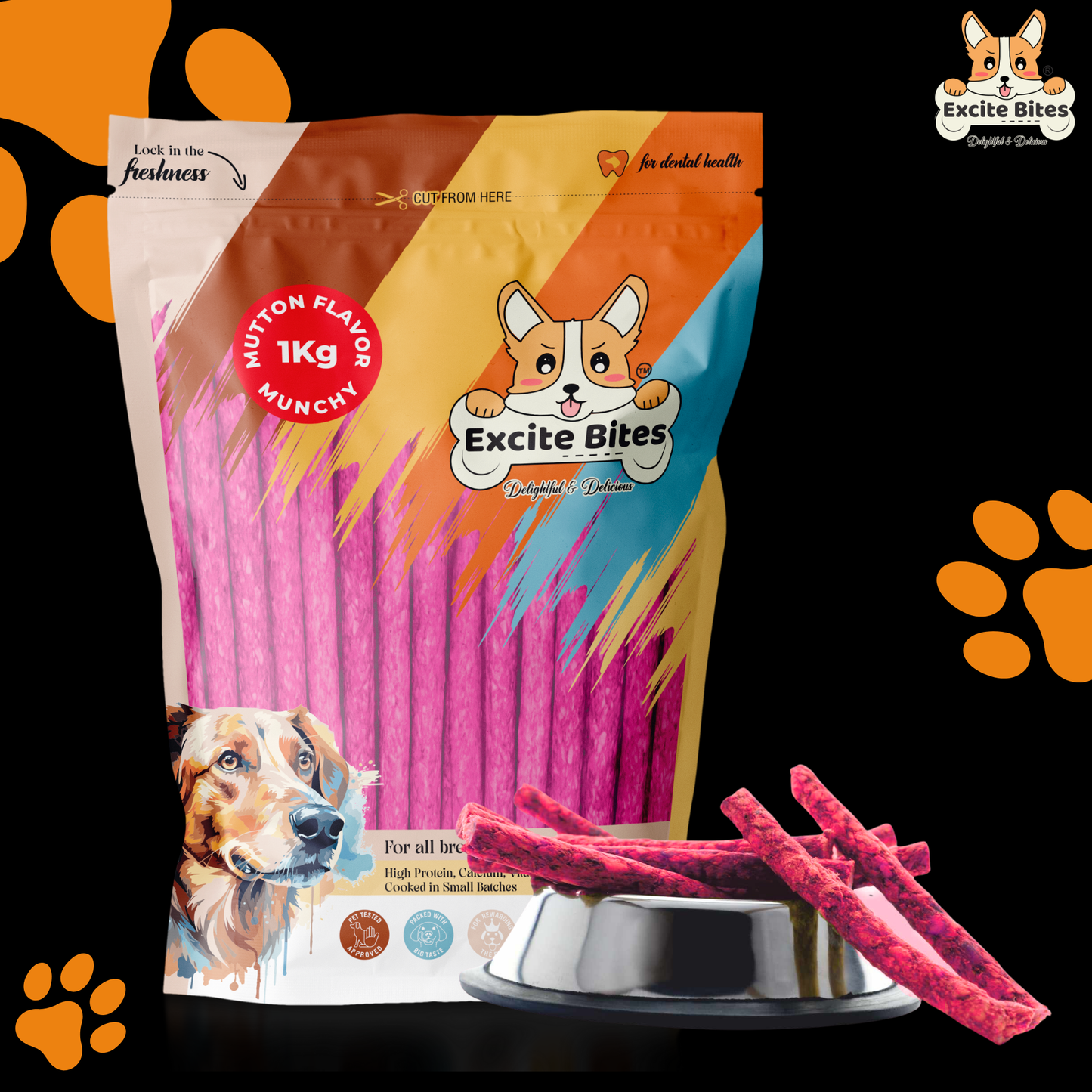 Excite Bites Mutton Flavor | Munchy Sticks | 1 kg | 100 Pieces | Dog Chews | Nutritional Dog Chews | Protein Chews | Dog Treat | Long-Lasting Chews