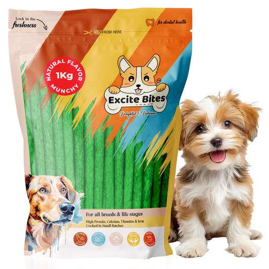 Excite Bites Natural Flavor Munchy Sticks - 1 kg (100 Pieces Dog Chews)