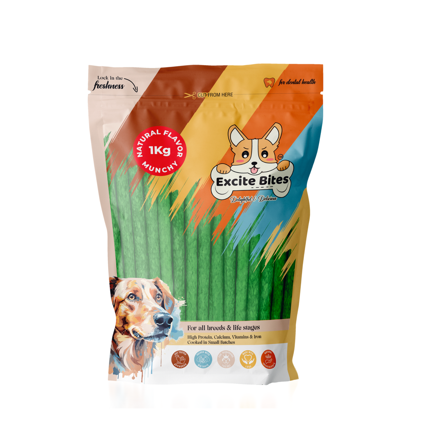 Excite Bites Natural Flavor Munchy Sticks - 1 kg (100 Pieces Dog Chews)
