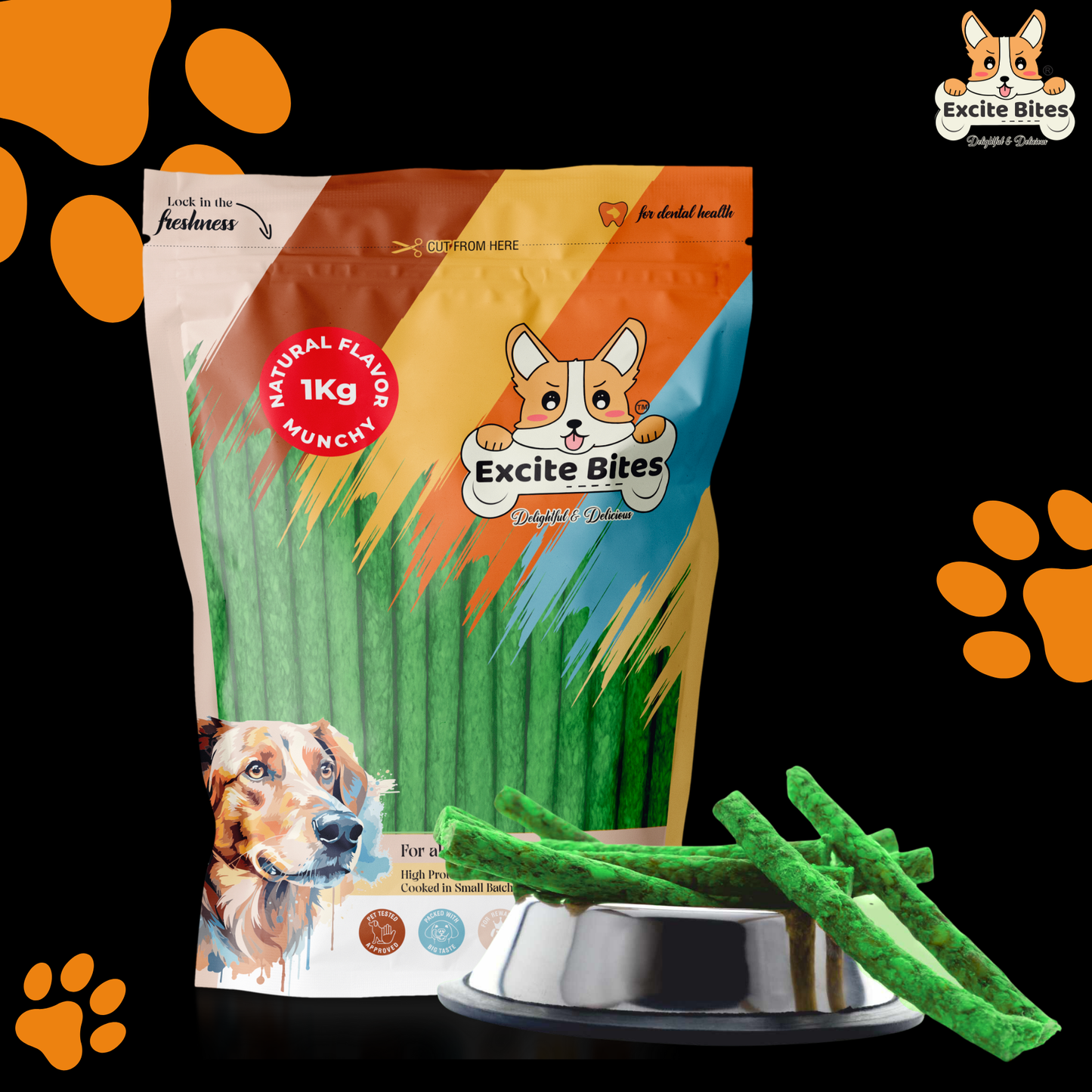 Excite Bites Natural Flavor Munchy Sticks - 1 kg (100 Pieces Dog Chews)