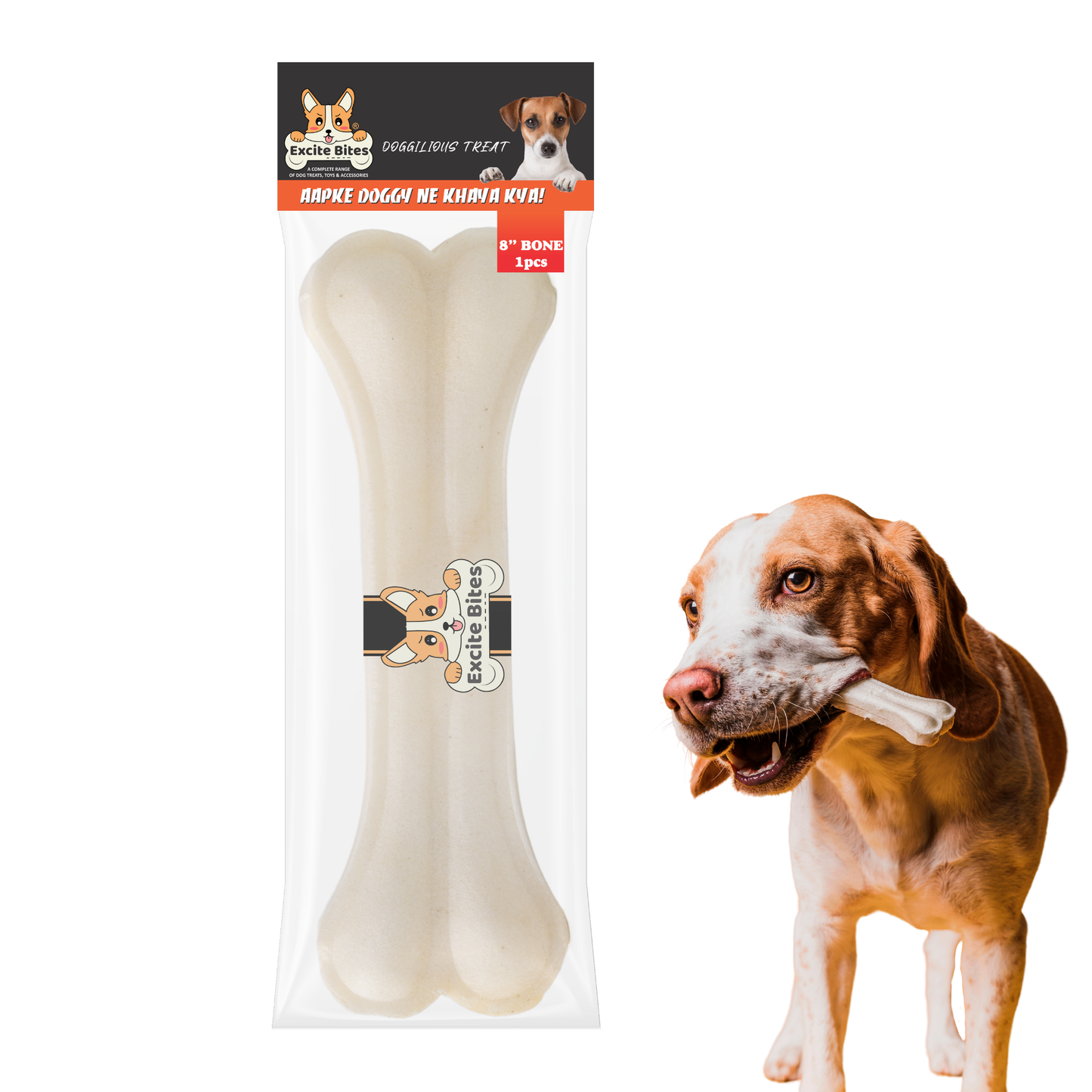 Excite Bites Dog Rawhide Bones (Dog Chews) (Size 8") (1Pcs)