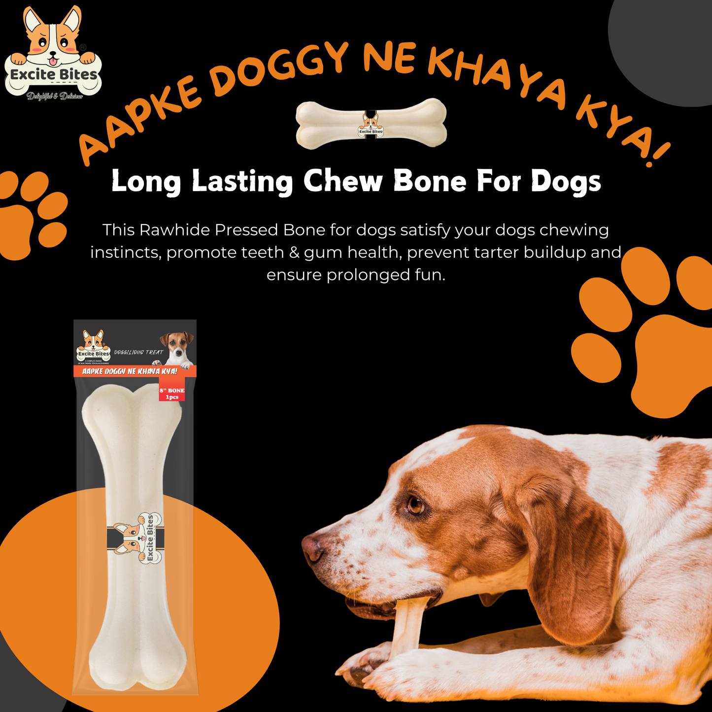 Excite Bites Dog Rawhide Bones (Dog Chews) (Size 8") (1Pcs)