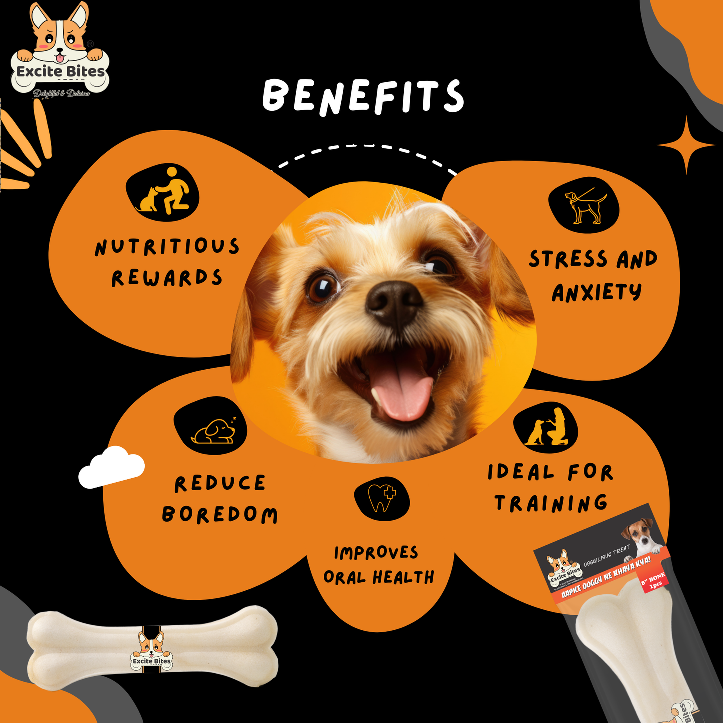 Excite Bites Dog Rawhide Bones (Dog Chews) (Size 8") (1Pcs)