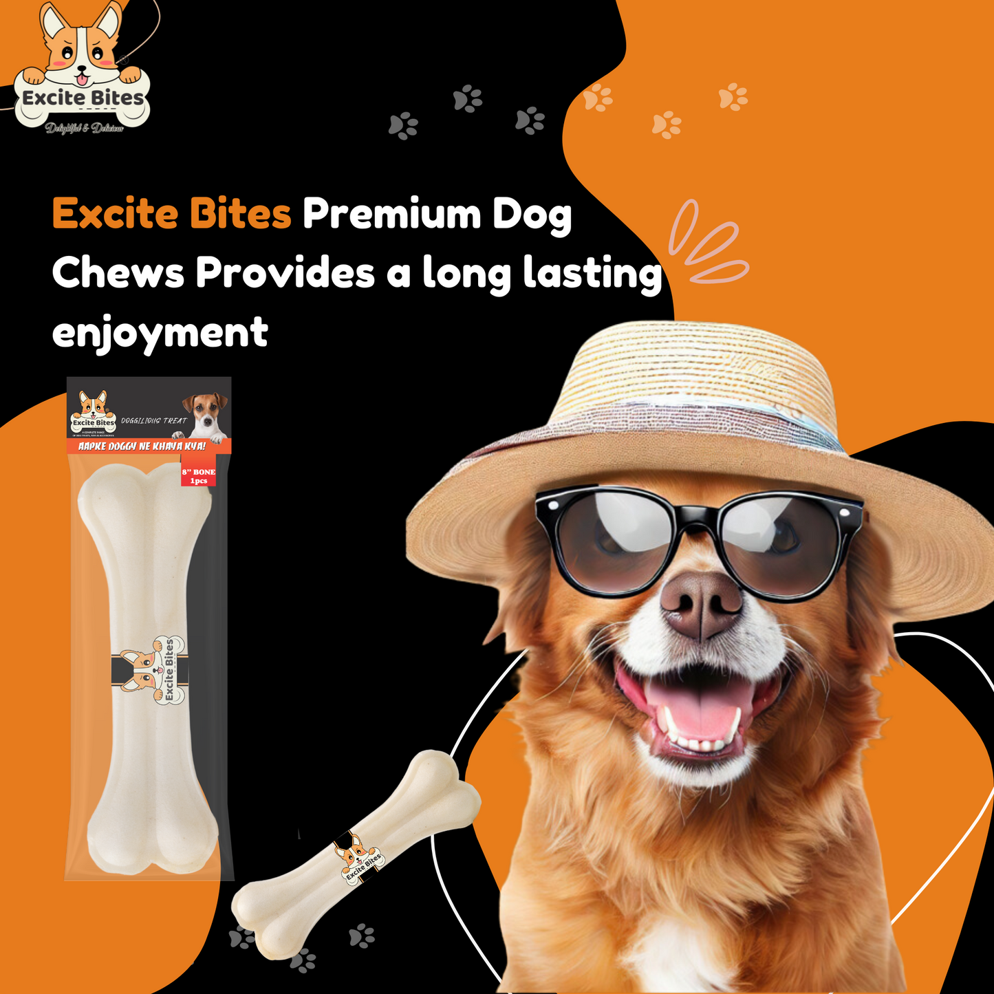 Excite Bites Dog Rawhide Bones (Dog Chews) (Size 8") (1Pcs)
