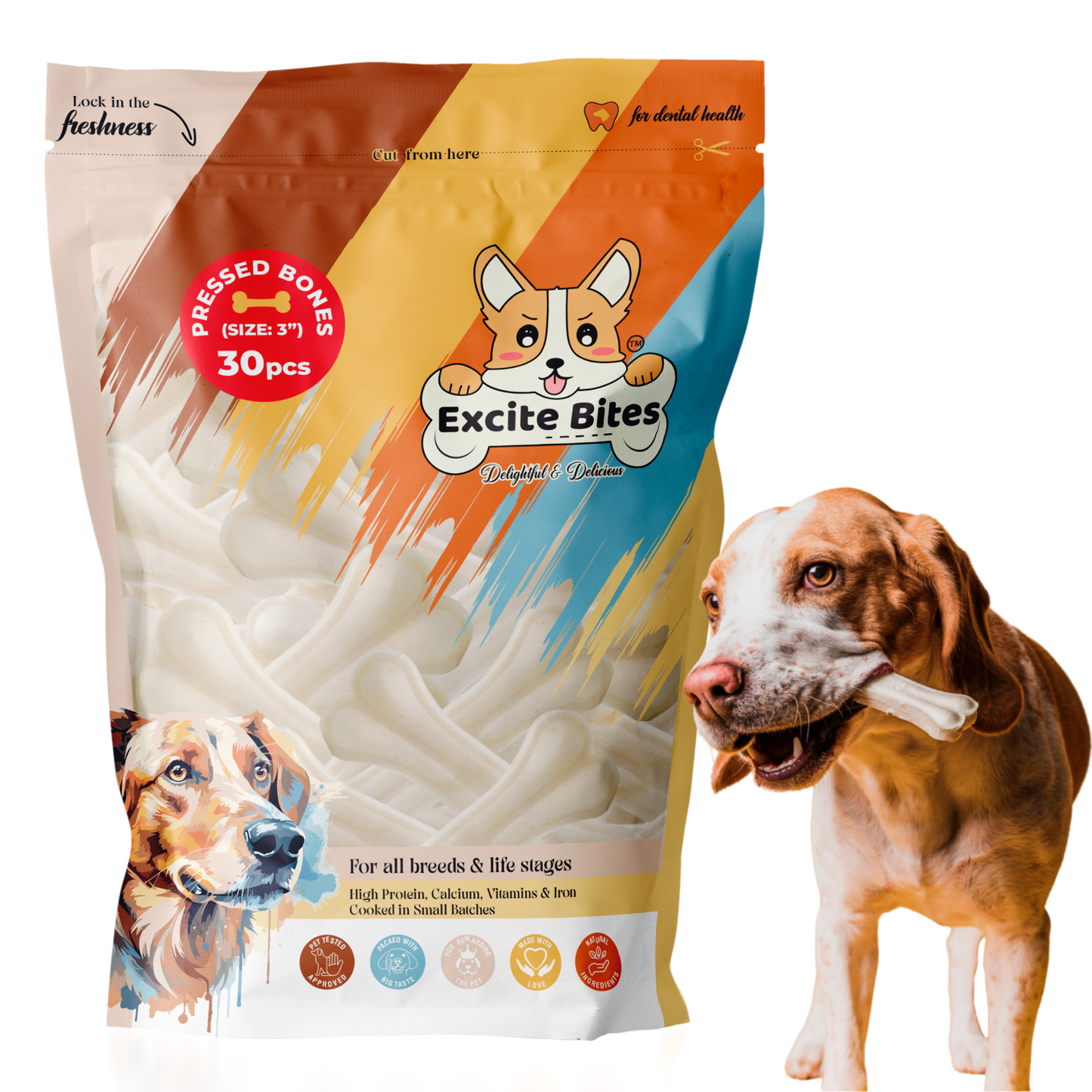Excite Bites Dog Rawhide Pressed Bones Mega Pack (Dog Chews) (Size 3") (1 Kg Pack)