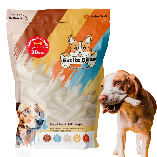 Excite Bites Dog Rawhide Pressed Bones Mega Pack (Dog Chews) (Size 3") (1 Kg Pack)