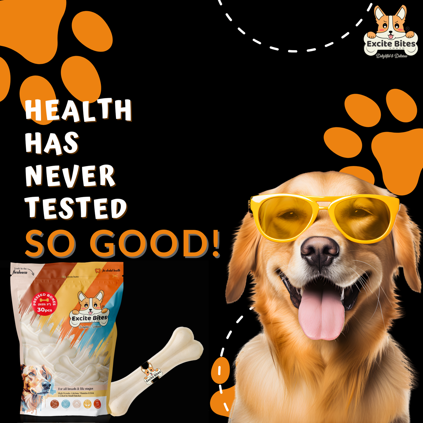 Excite Bites Dog Rawhide Pressed Bones Mega Pack (Dog Chews) (Size 3") (1 Kg Pack)