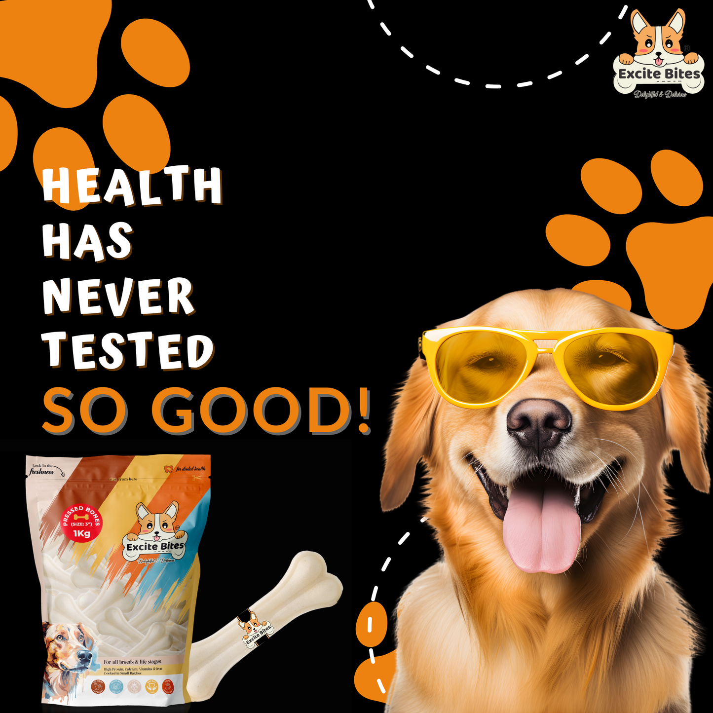 Excite Bites Dog Rawhide Pressed Bones Mega Pack (Dog Chews) (Size 3") (1 Kg Pack)