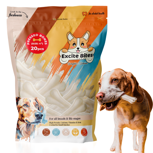 Excite Bites Dog Rawhide Pressed Bones Mega Pack (Dog Chews) (Size 4") (1 Kg Pack)