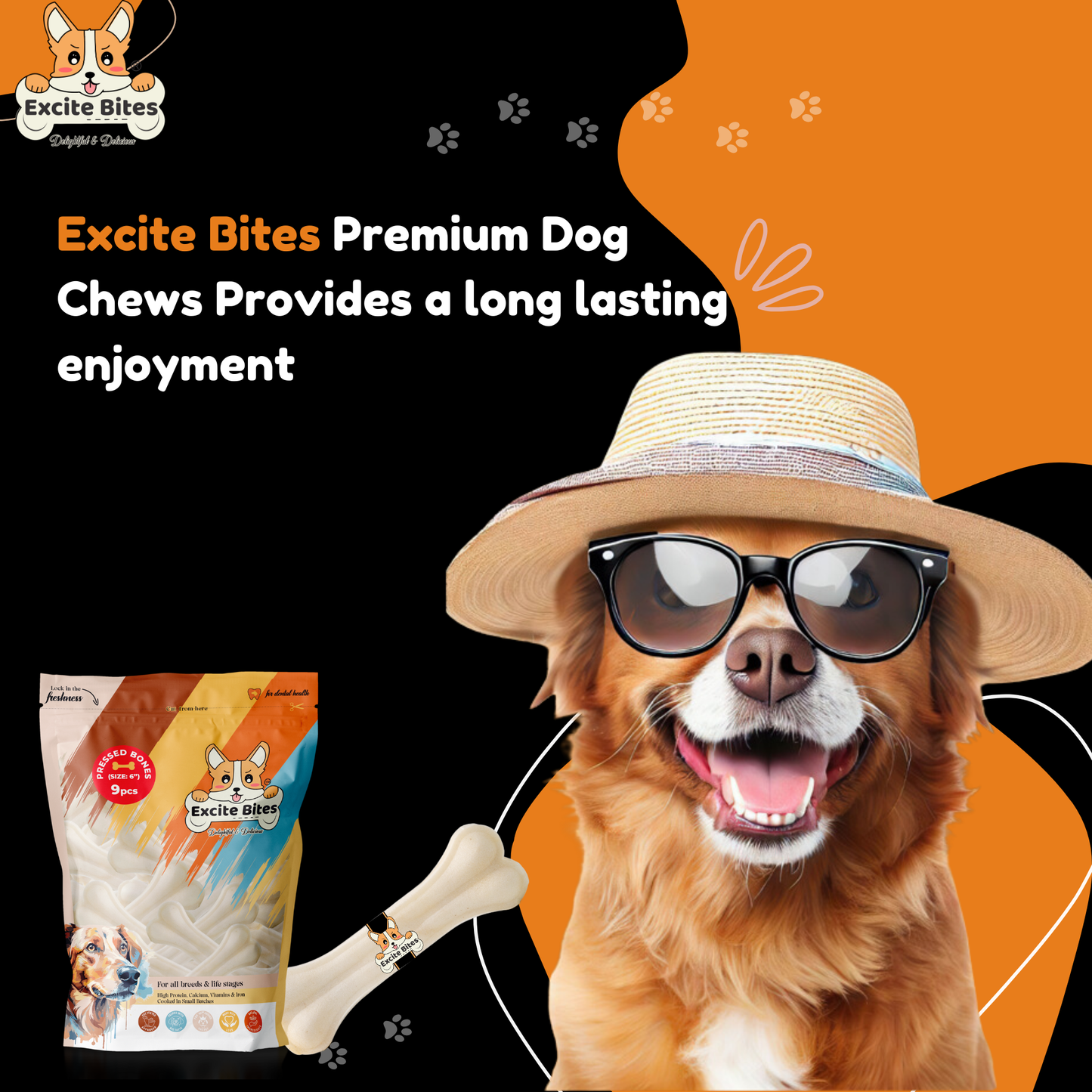 Excite Bites Dog Rawhide Pressed Bones Mega Pack (Dog Chews) (Size 6") (1 Kg Pack)