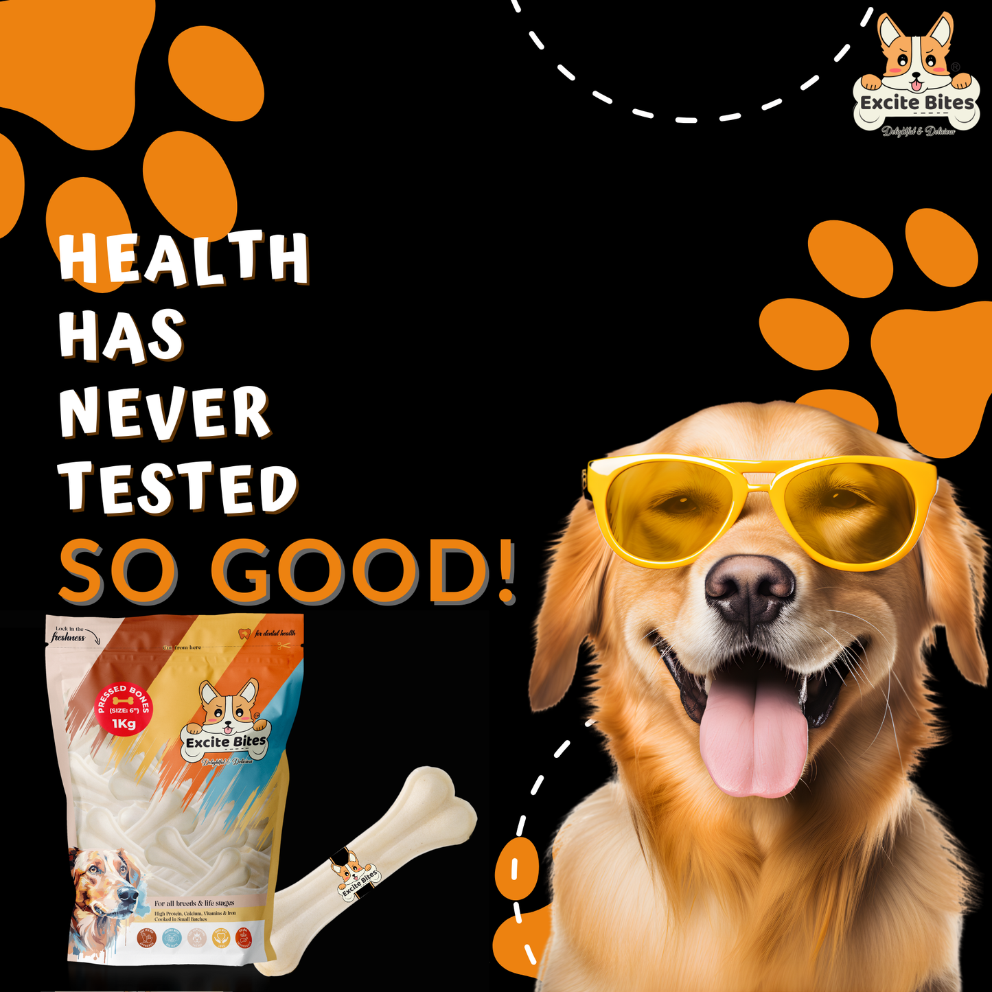 Excite Bites Dog Rawhide Pressed Bones Mega Pack (Dog Chews) (Size 6") (1 Kg Pack)