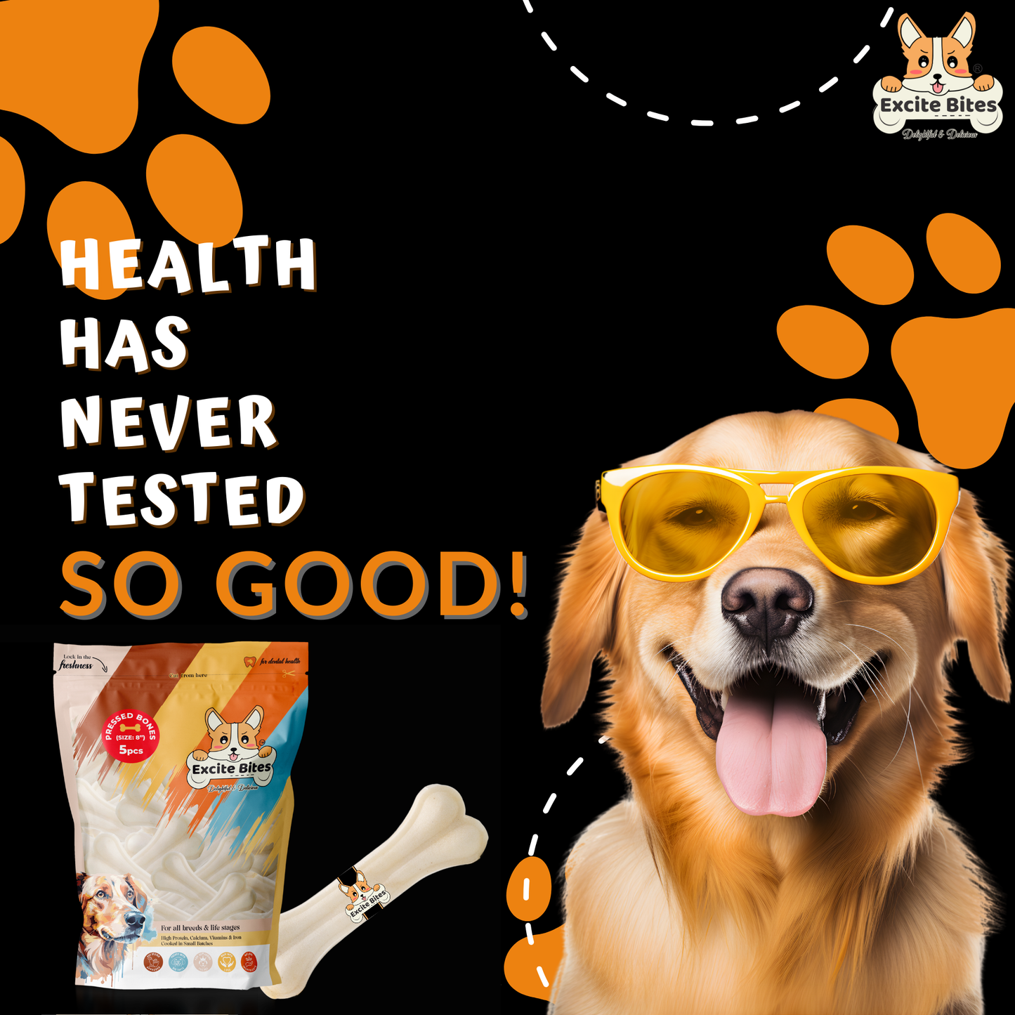 Excite Bites Dog Rawhide Pressed Bones Mega Pack (Dog Chews) (Size 8") (1 Kg Pack)