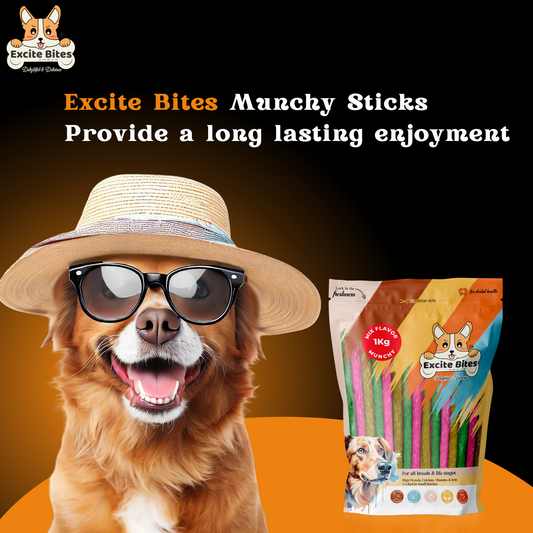 Excite Bites Mix Flavor | Munchy Sticks | 1 kg | 100 Pieces | Dog Chews | Nutritional Dog Chews | Protein Chews | Dog Treat | Long-Lasting Chews