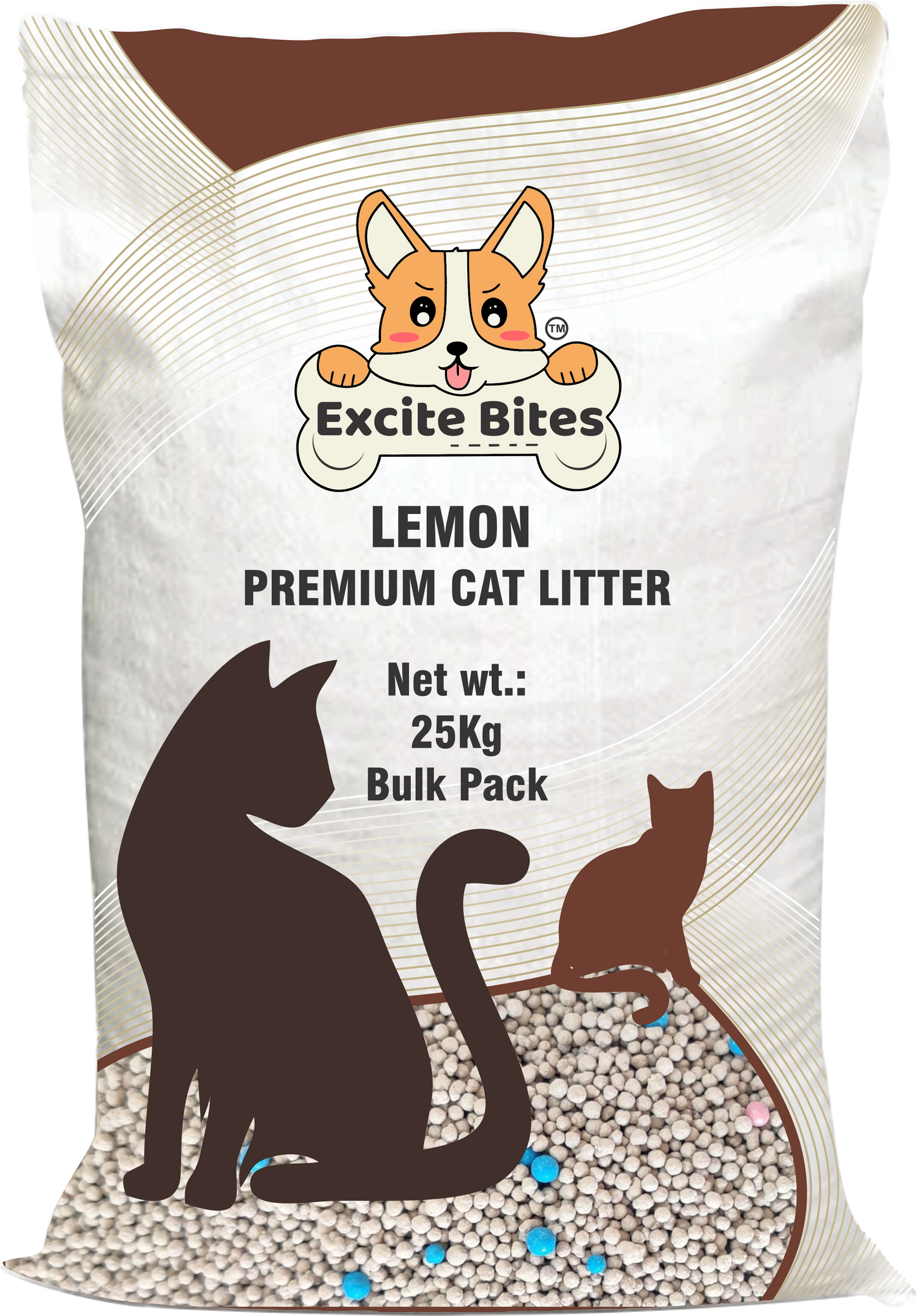 Excite Bites Ball Shape Bentonite Clumping Cat Litter | Lemon Scent | Cat Litter 25kg Offer Cheap | Cheapest Cat Litter Bulk Bora