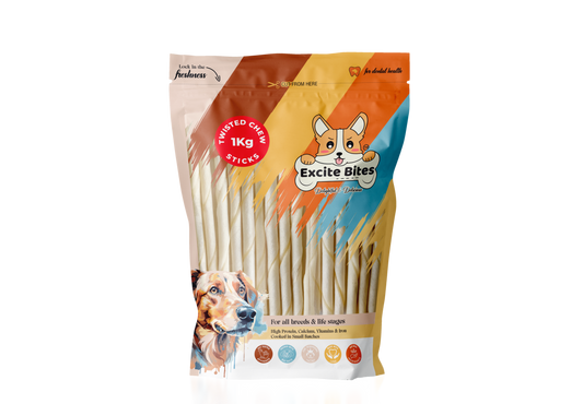 Excite Bites Dog Rawhide White Twisted Sticks (Dog Chews) (Size 5") (1 Kg)