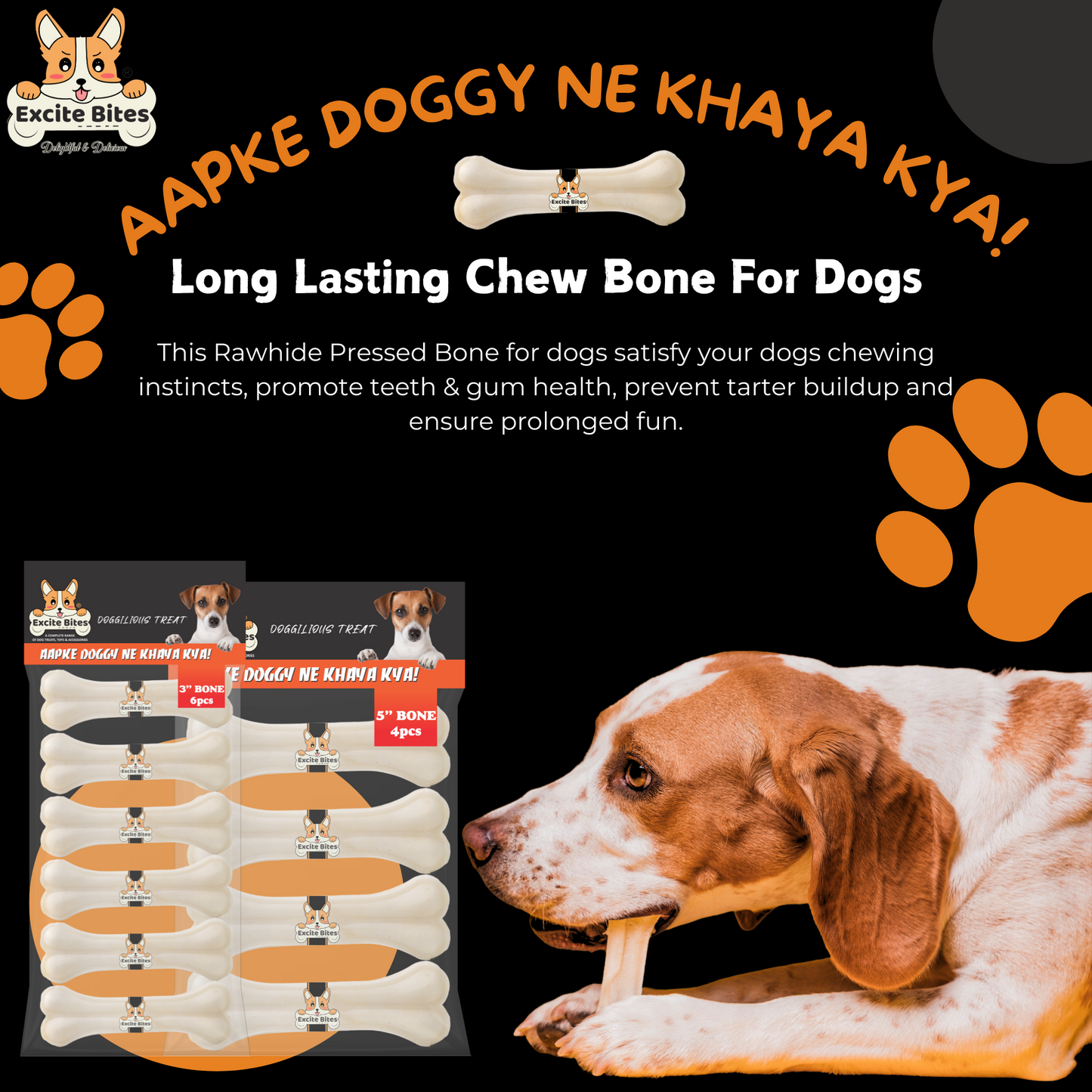 Excite Bites Combo Offer - Pet Rawhide Bones (Dog Chews) (3"-6Pcs)(5"-4Pcs), 485 g (Pack of 2)