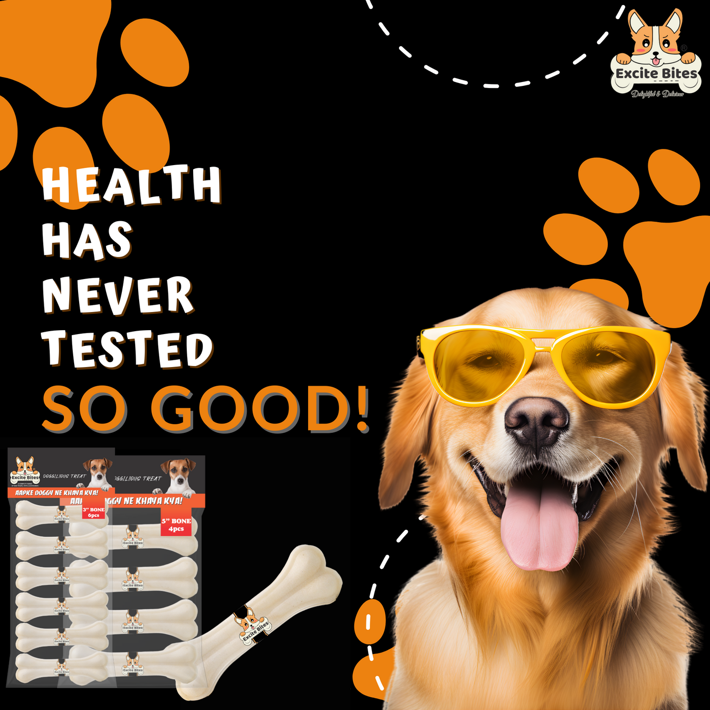 Excite Bites Combo Offer - Pet Rawhide Bones (Dog Chews) (3"-6Pcs)(5"-4Pcs), 485 g (Pack of 2)