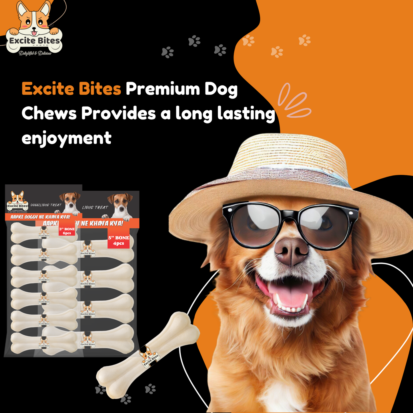 Excite Bites Combo Offer - Pet Rawhide Bones (Dog Chews) (3"-6Pcs)(5"-4Pcs), 485 g (Pack of 2)