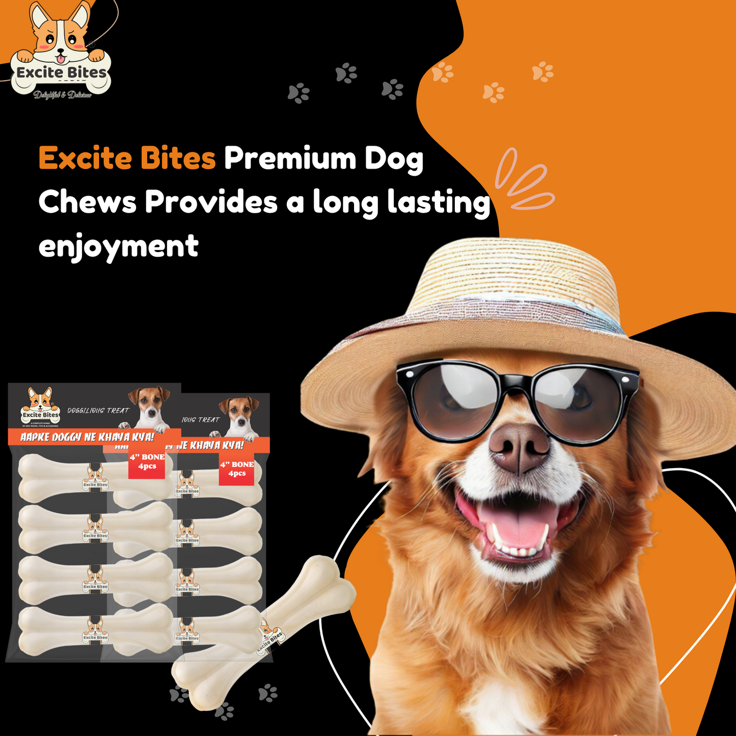 Excite Bites Combo Offer - Pet Rawhide Bones (Dog Chews) (4"-4Pcs), 185 g (Pack of 2)