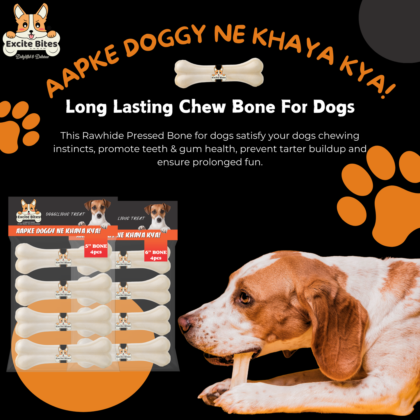Excite Bites Combo Offer - Pet Rawhide Bones (Dog Chews) (5"-4Pcs)(6"-4Pcs), 730 g (Pack of 2)