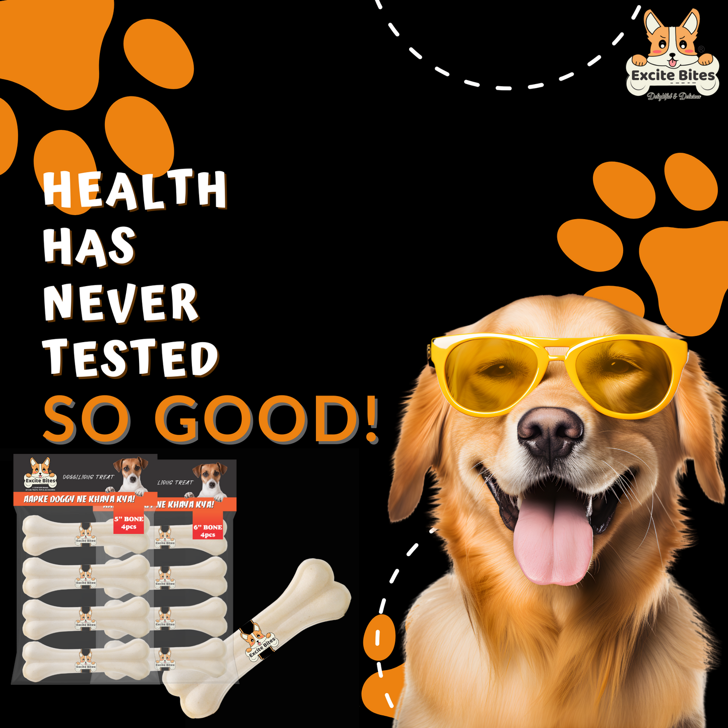 Excite Bites Combo Offer - Pet Rawhide Bones (Dog Chews) (5"-4Pcs)(6"-4Pcs), 730 g (Pack of 2)