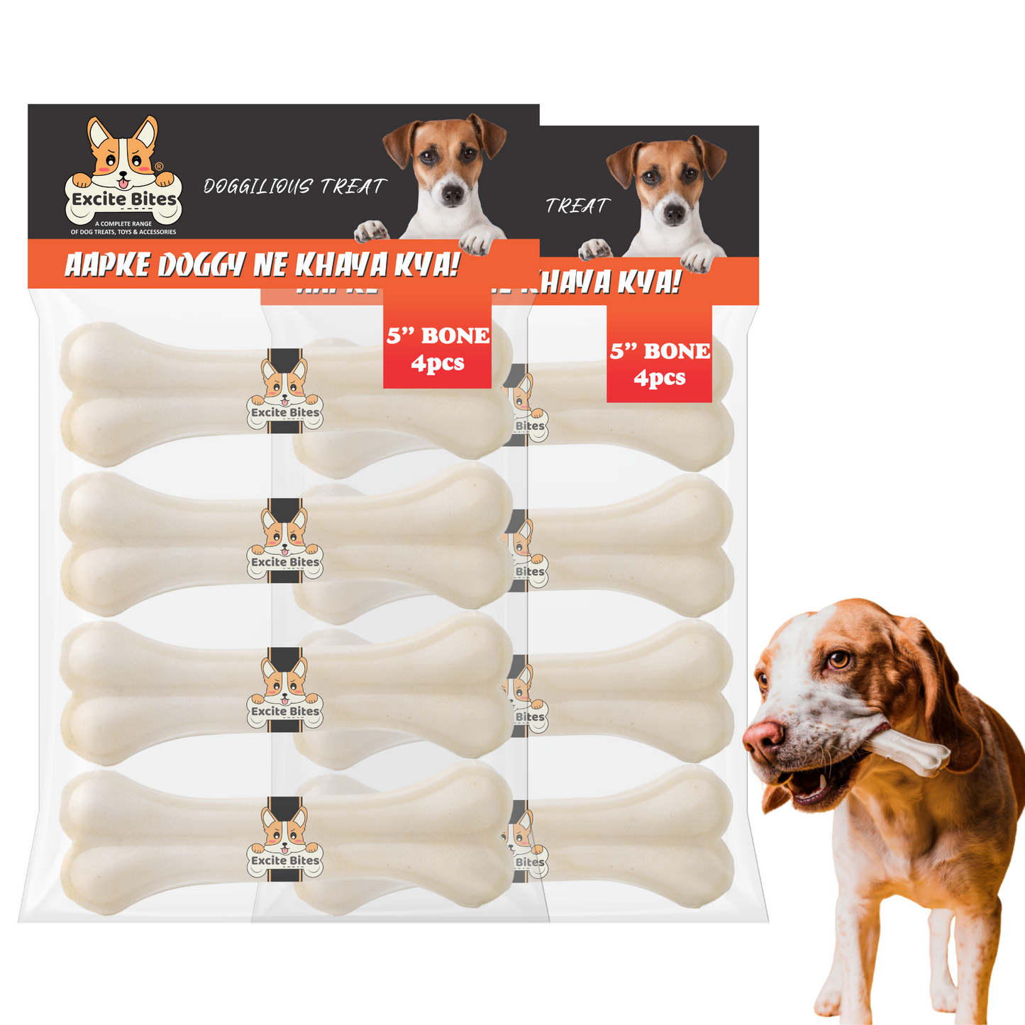 Excite Bites Combo Offer - Pet Rawhide Bones (Dog Chews) (5"-4Pcs), 280 G (Pack Of 2)
