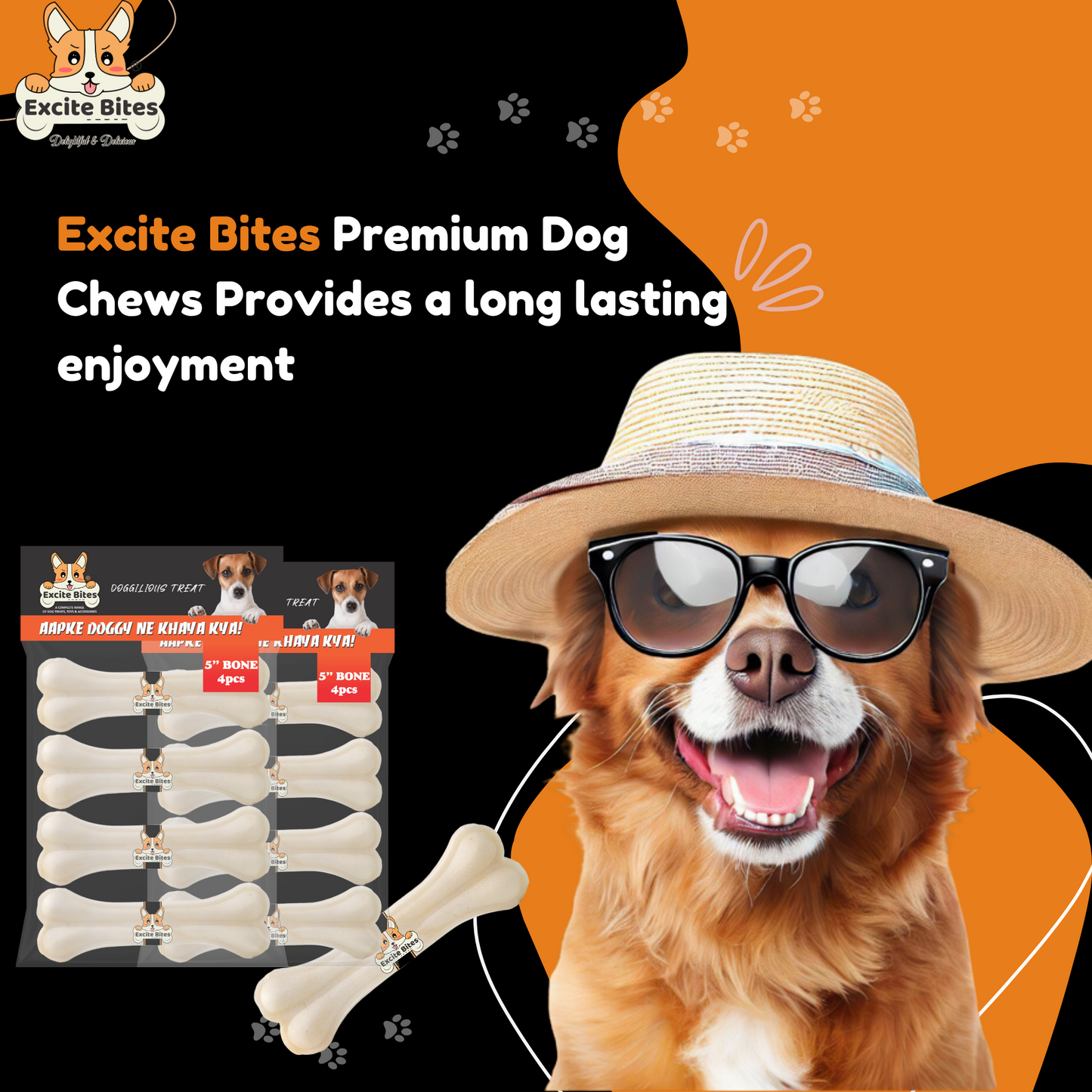Excite Bites Combo Offer - Pet Rawhide Bones (Dog Chews) (5"-4Pcs), 280 G (Pack Of 2)