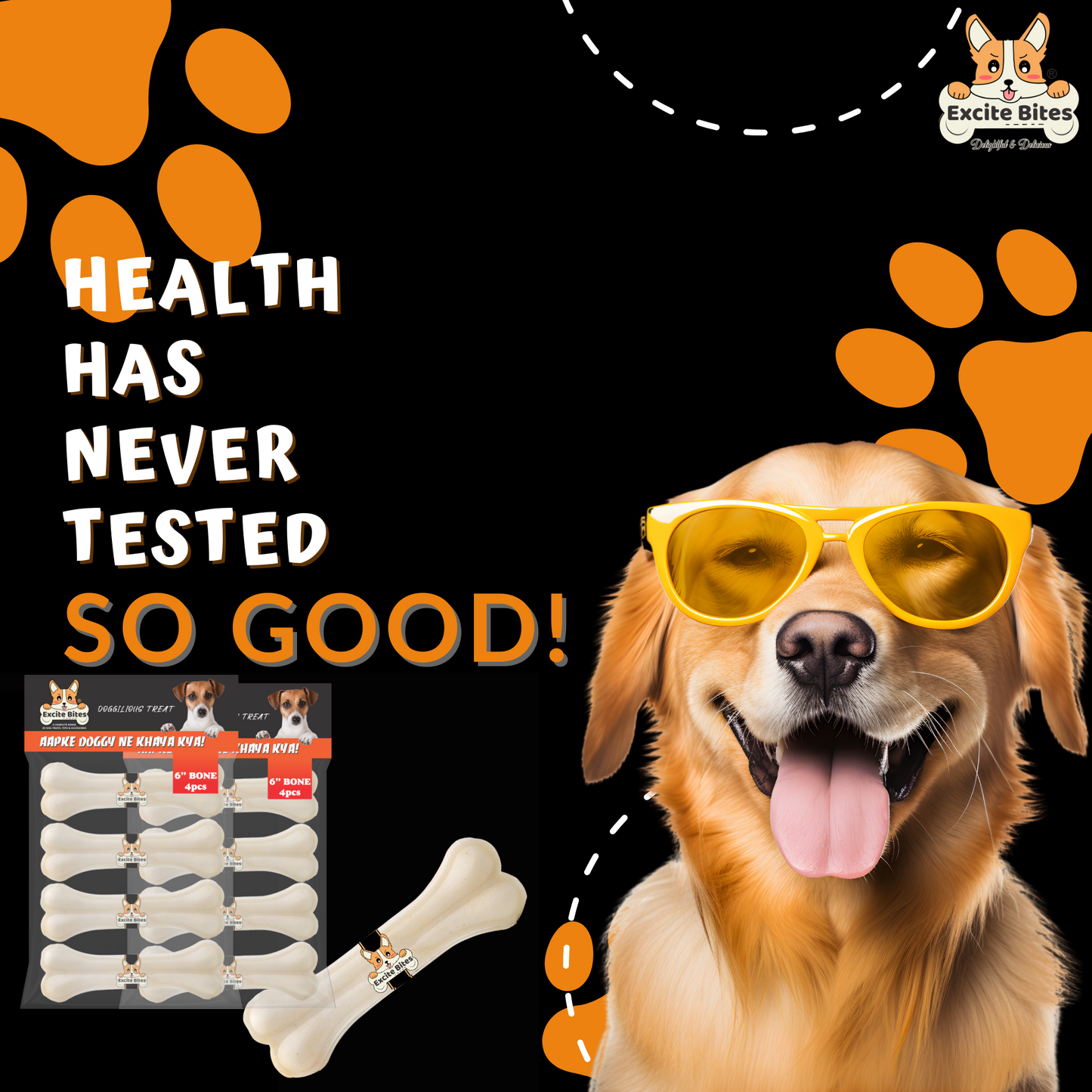 Excite Bites Combo Offer - Pet Rawhide Bones (Dog Chews) (6"-4Pcs), 450 g (Pack of 2)