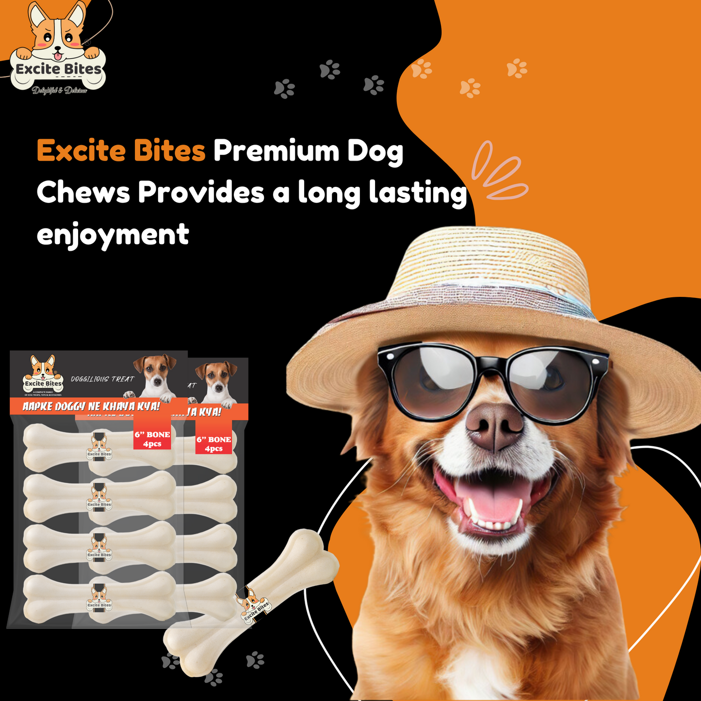 Excite Bites Combo Offer - Pet Rawhide Bones (Dog Chews) (6"-4Pcs), 450 g (Pack of 2)