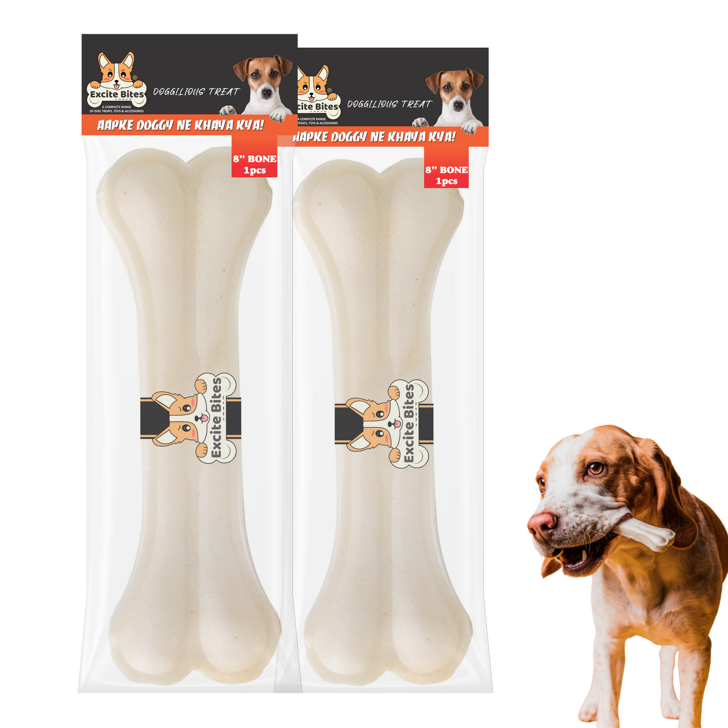 Excite Bites Combo Offer - Pet Rawhide Bones (Dog Chews) (8"-1Pcs), 150 g (Pack of 2)