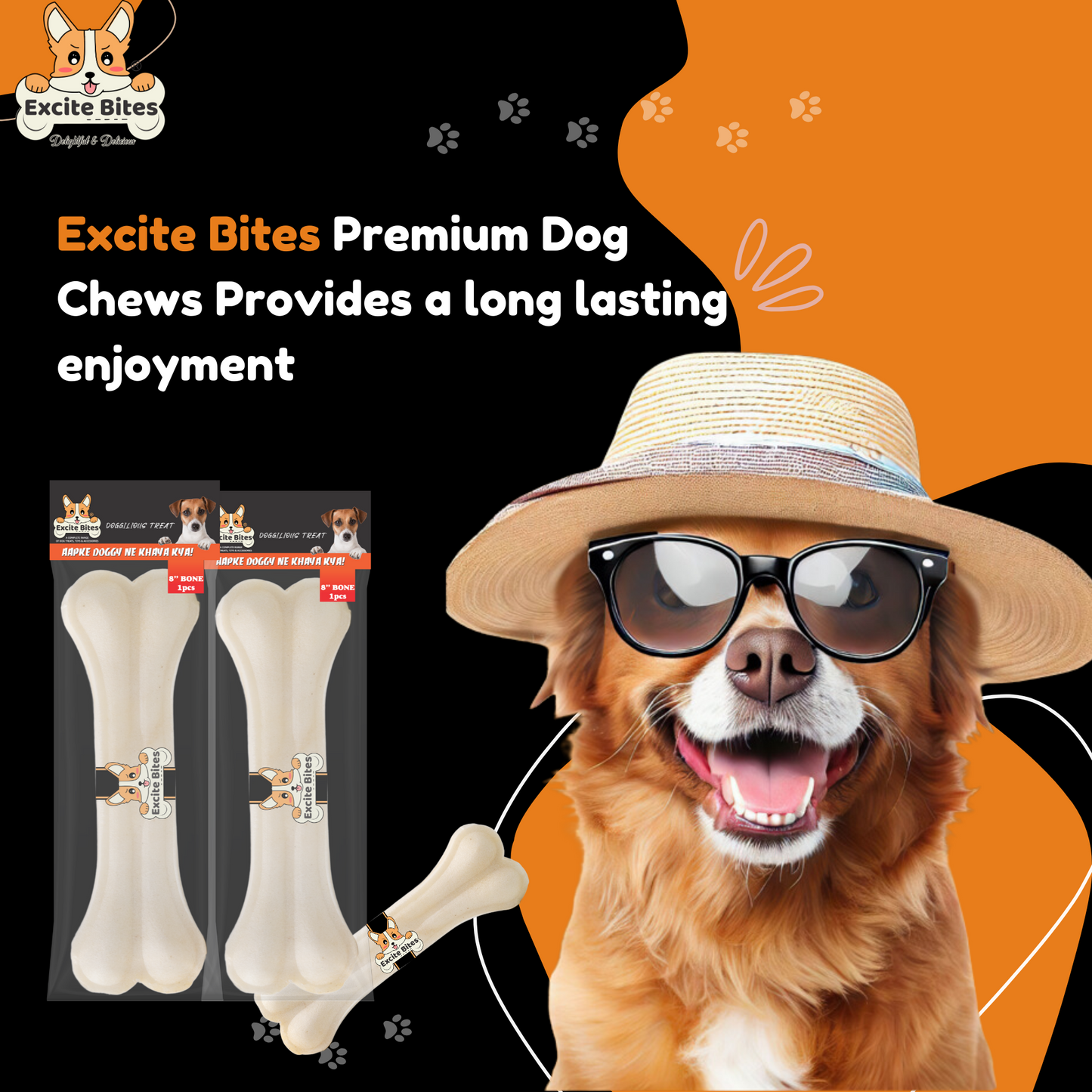 Excite Bites Combo Offer - Pet Rawhide Bones (Dog Chews) (8"-1Pcs), 150 g (Pack of 2)