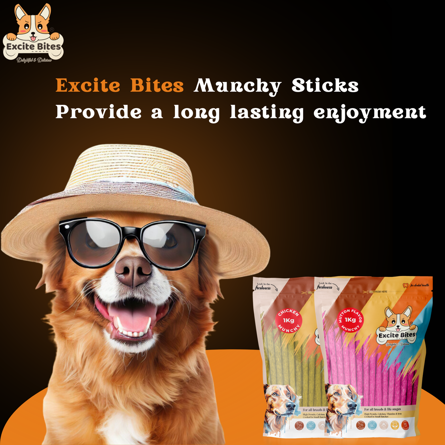 Excite Bites Combo Offer - Chicken Munchy Sticks & Mutton Munchy Sticks - Dog Chew Sticks, 1000 g (Pack of 2)