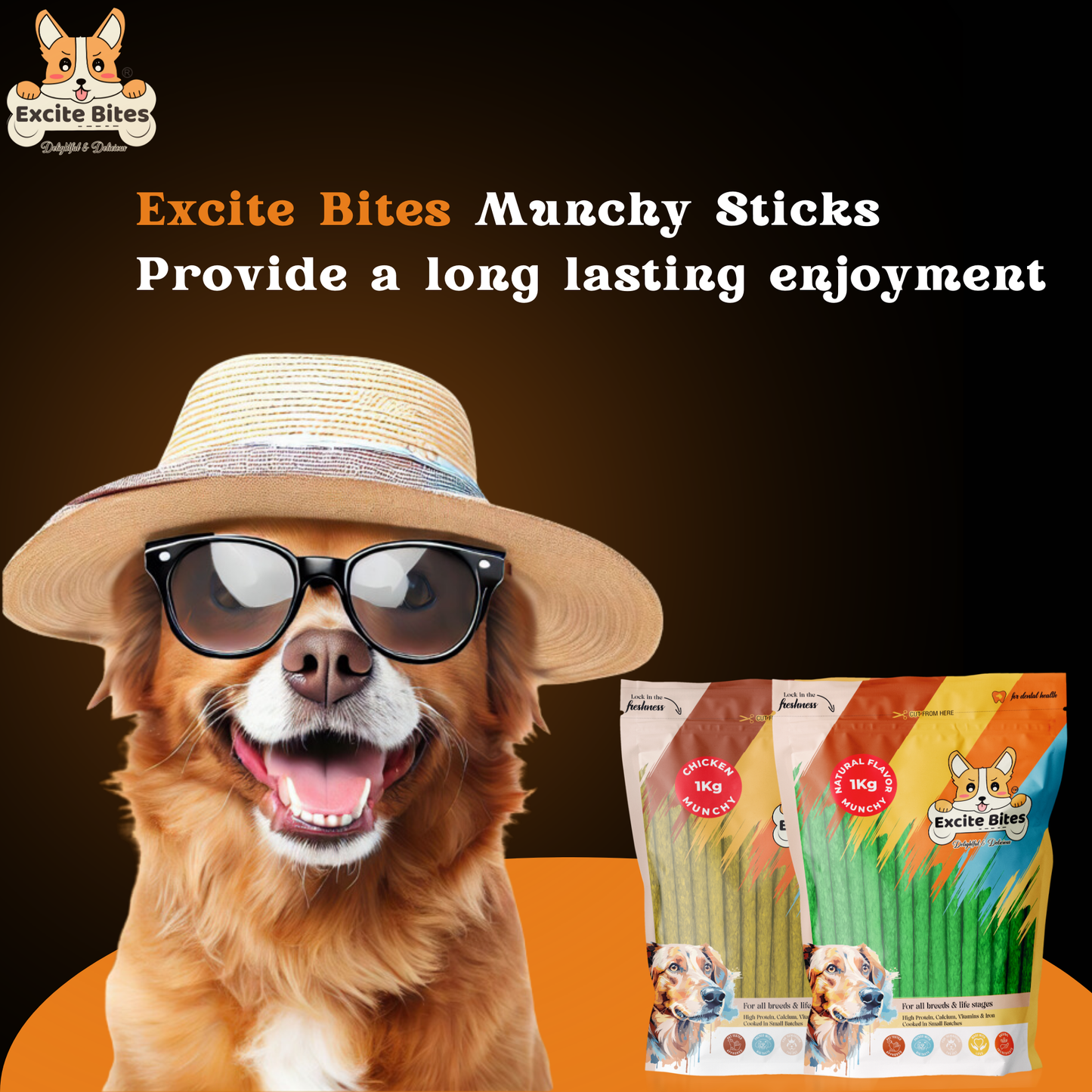 Excite Bites Combo Offer - Chicken Munchy Sticks & Natural Munchy Sticks - Dog Chew Sticks, 1000 g (Pack of 2)