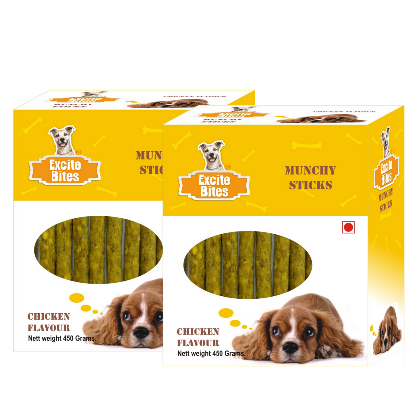 Excite Bites Chicken Flavor Munchy Sticks - 450 grm Dog Chew Sticks (Pack of 2)