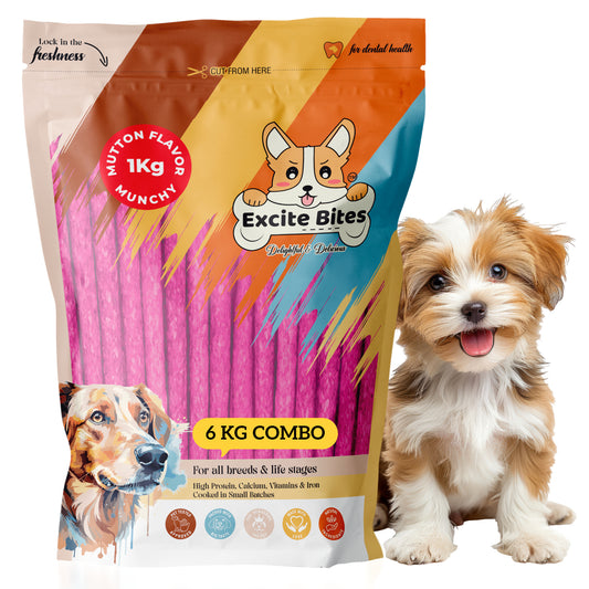 Excite Bites Mutton Flavor Munchy Sticks - 1 kg Dog Chew Sticks (Pack of 6) (6 Kg)